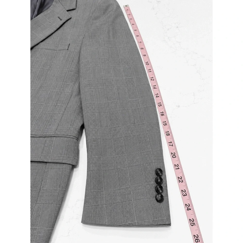 Jos. A. Bank 42 Short Gray Glen Plaid 100% Wool Sport Coat Blazer Classic EUC
